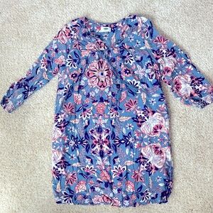 Old Navy Sz Small Petite(?) Blue Floral Tunic Blouse